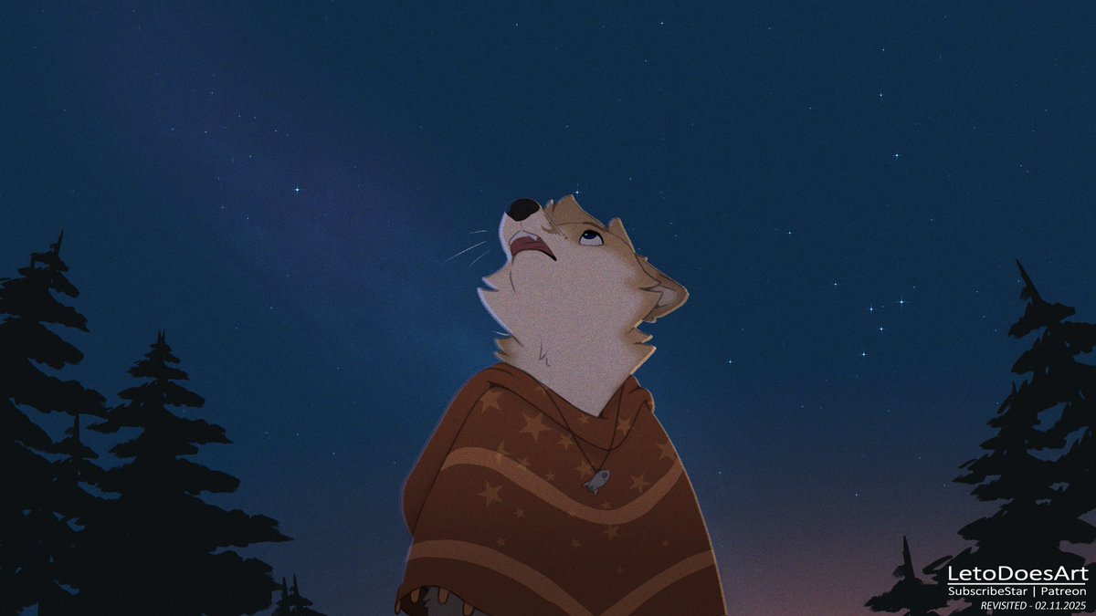 Leto decided to go for a walk under the clear night sky, perfect for looking at the Virellion Spiral Galaxy.

Revisited Artwork
Edited sky texture, now it's possible to do star-spotting with my artwork.