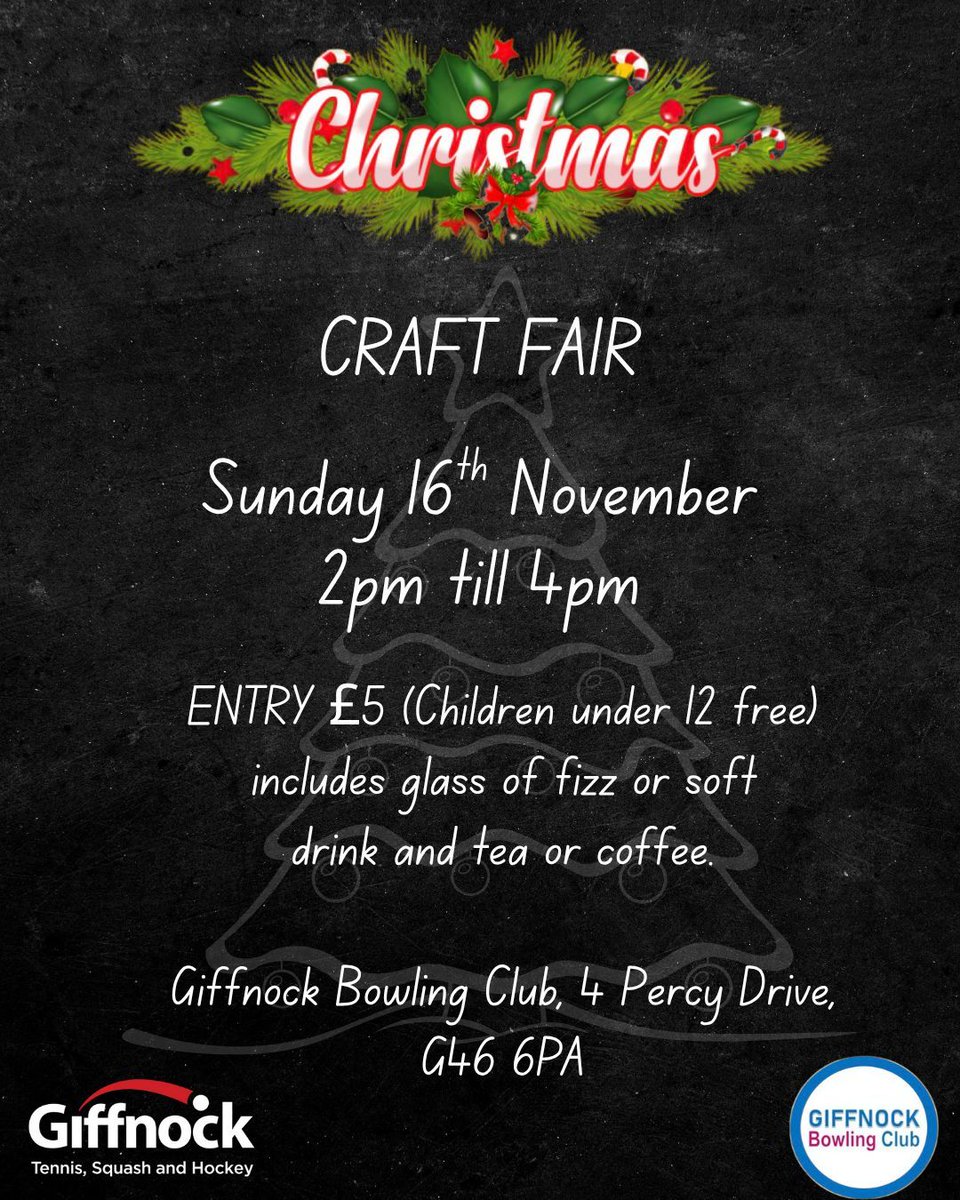 We’re are joining forces with Giffnock Bowling Club for their Christmas craft fair this year. Local small businesses making lovely quality items. Absolutely ideal for your Christmas shopping! We're hoping to see a lot of #TeamGiffnock there 🎄