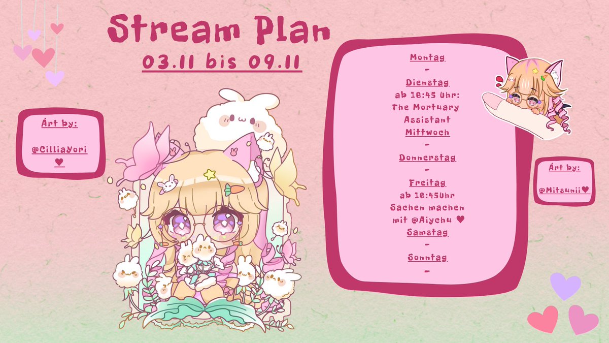hallo ♥ Streami Plan für nächste Woche ist daaa :3 

#GerVtuber #Vtuber