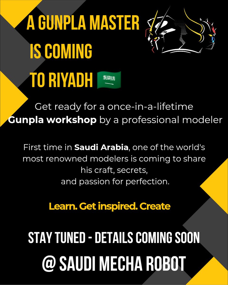 SaudiMechaRobot's tweet image. RIYADH, GET READY! FOR THE 1ST GUNPLA WORKSHOP IN SAUDI ARABIA!🇸🇦

Beginners, Experienced and design fans are welcomed! 👏
FULL REVEAL DROPPING SOON👀
#gunpla #riyadh #saudiarabia