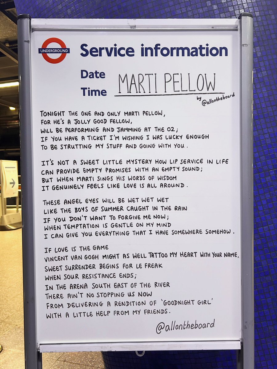 allontheboard's tweet image. Tonight the one and only @martiofficial is performing at @TheO2. The poem by @allontheboard is at North Greenwich station. 

#MartiPellow #TheO2