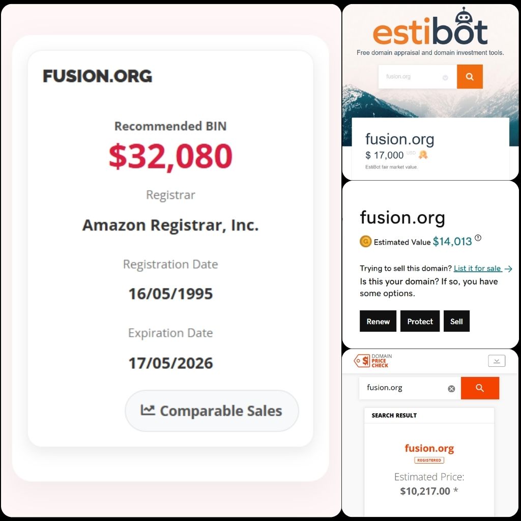 🌐 Fusion .org

💰 Sold Price : $32,000

✔ @DNRater Recommended BIN : $32,080
✔ Estibot Valuation : $17,000
✔ Godaddy Estimation : $14,013
✔ InternetX Appraisal : $10,217

📌 Venue : <a href="/Namecheap/">Namecheap.com</a> 
📆 2025-10-29