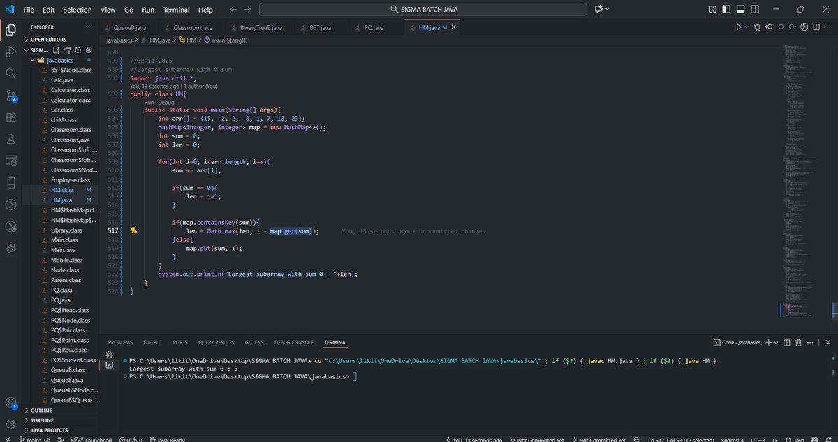 rajath_m_r's tweet image. 📅 2nd Nov 2025

🚀 Day 131 Java → Learnt Largest Subarray with Sum 0 using HashMap &amp;amp; prefix sum logic 💡
💻 Day 25 MERN → Explored Spread, Rest &amp;amp; Destructuring in JS ✨
#sigmabatch #apnacollege #sigma6 #shradhakaapra #amangupta #mernstack #dsa #codingjourney