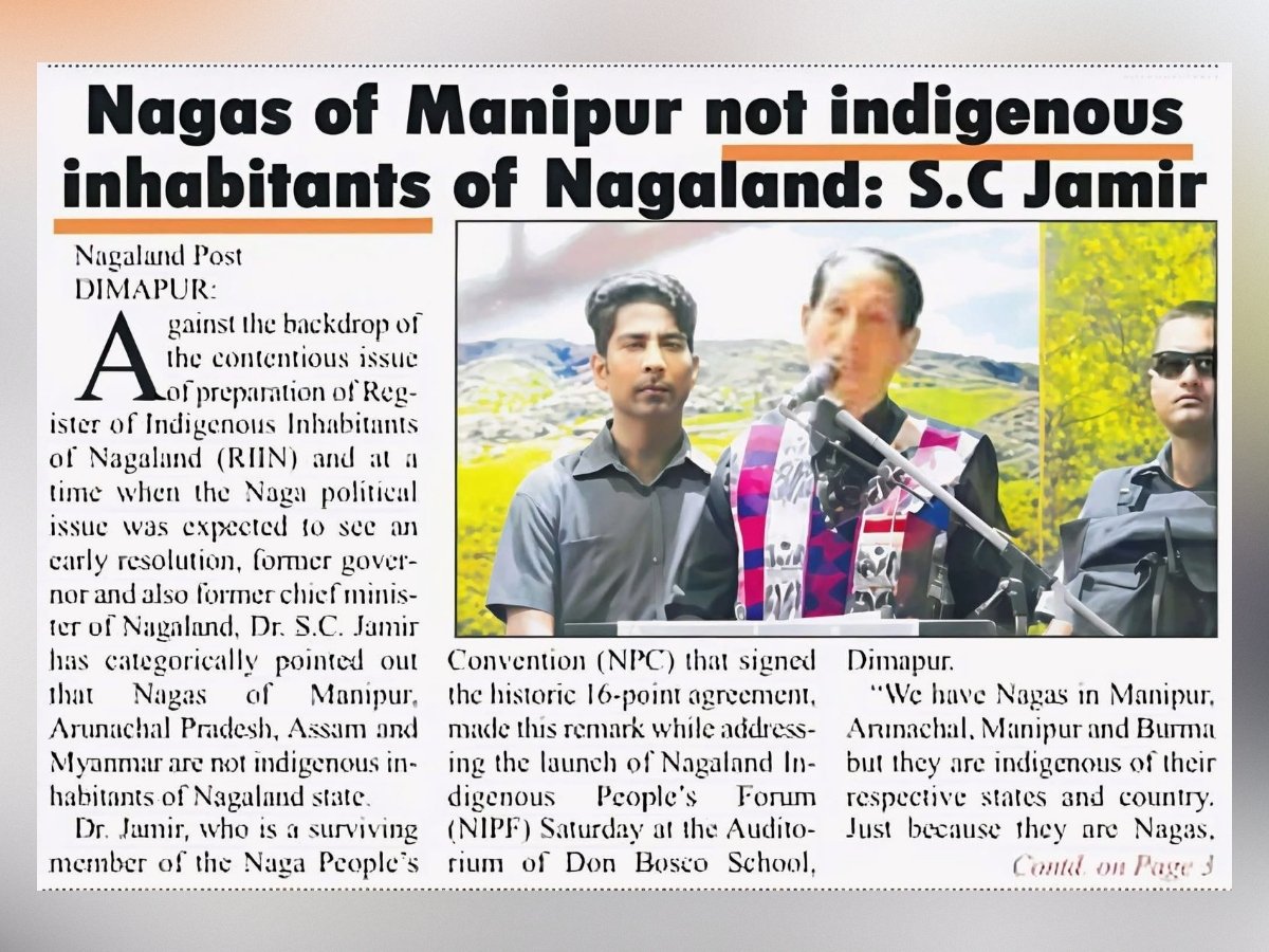 theNEnarrative's tweet photo. "The Nagas of Manipur, Arunachal Pradesh, Assam, and Myanmar are not part of Nagaland."

-SC Jamir

#Bharat #Nagaland #Manipur https://t.co/QSIXLNLR3r