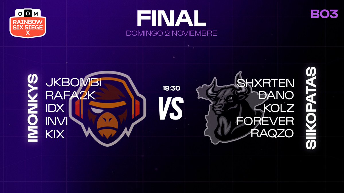 SoraMusicR6's tweet photo. EMPEZAMOS LA FINAL DE LA @OpenWorldNowcom ENTRE #SIIKOPATAS E #IMONKEYS EN LOS CANALES DE @Vetel_GG Y @rocioacasas JUNTO CON UN SERVIDOR🔥 https://t.co/f6Se5WZiVT