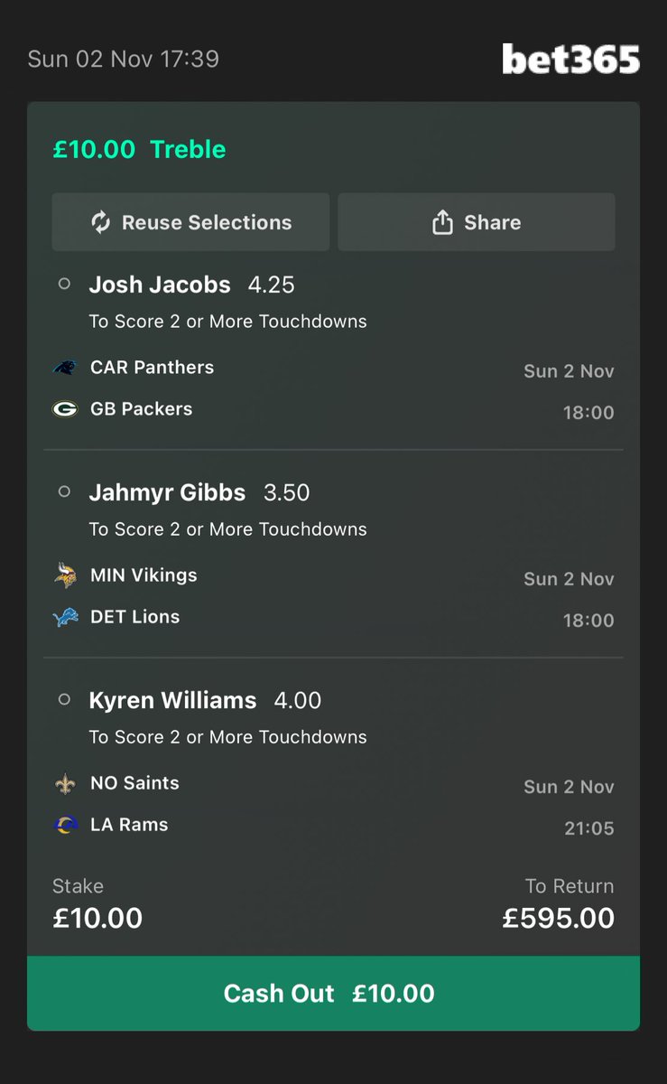 NizTips's tweet image. NFL 📈 59

Add To Your Bet Slip - bet365.com/s/r/RRMqC