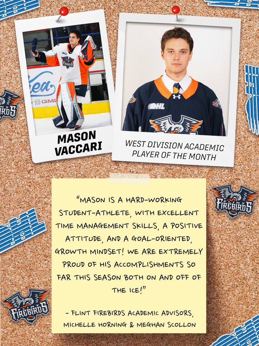Balancing the crease and the classroom. 🥅 📚

<a href="/FlintFirebirds/">Flint Firebirds</a> goaltender Mason Vaccari earns West Division Academic Player of the Month, scoring 95% in a university-level Microeconomics course.

Details 🗞️: tinyurl.com/mv2dz95t