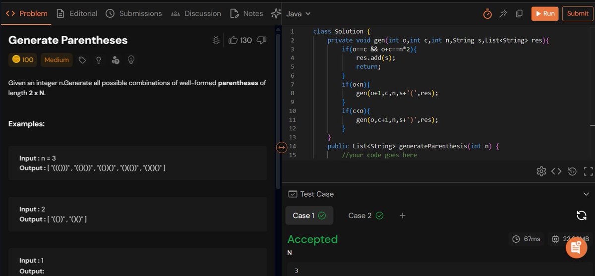 rajeshboya89's tweet image. Day 21 – #TUFWinterArc ❄️

Started BackTracking today 🔁
Solved Generate Parentheses  , great intro to backtracking &amp;amp; recursion flow! 

@takeUforward_  @striver_79 
#TakeUForward #TUF #DSA #Recursion #Coding