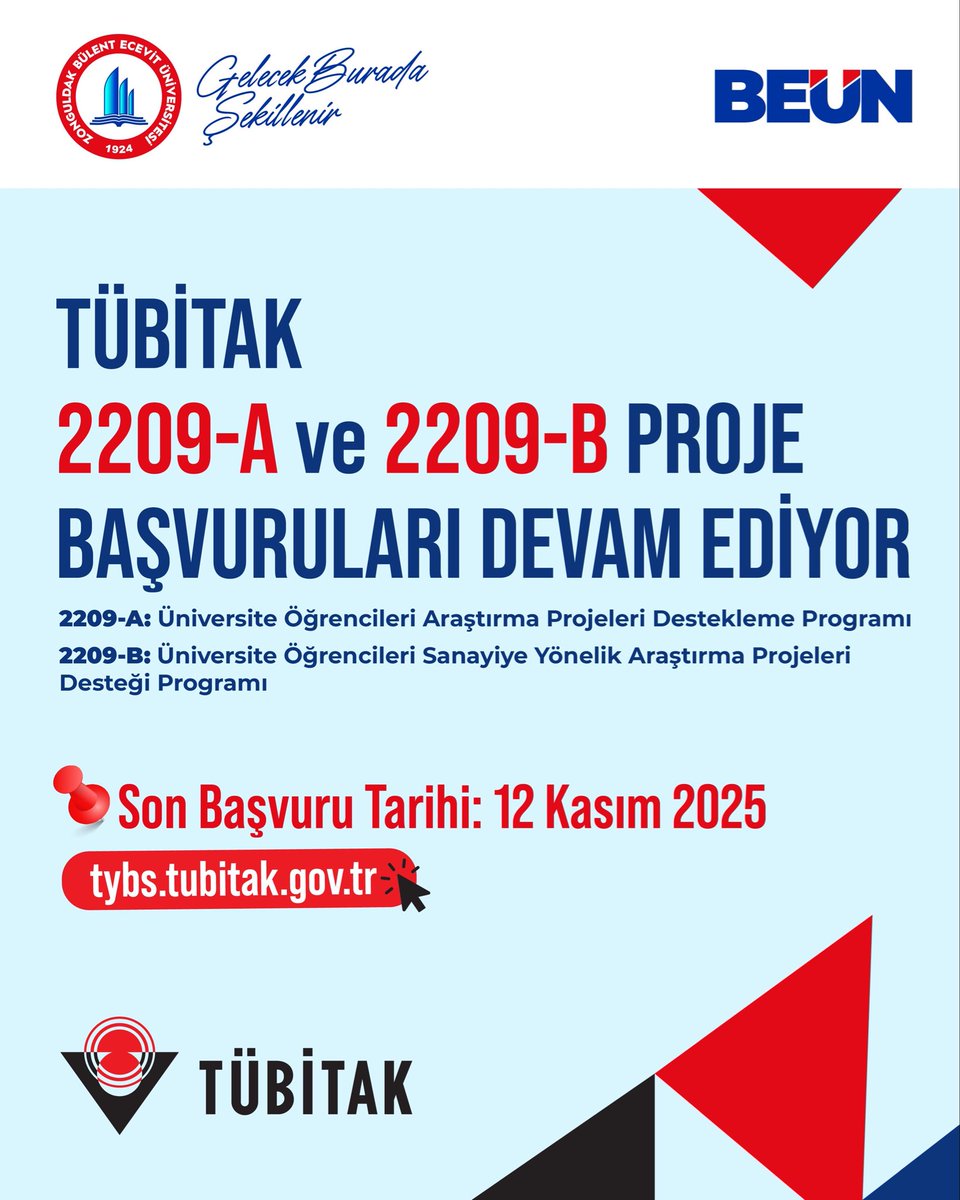 🎯TÜBİTAK 2209-A ve 2209-B proje başvuruları devam ediyor!

🌐 tybs.tubitak.gov.tr

💡 Unutma! Her büyük proje bir hayalle başlar 

<a href="/sanayi/">Sanayi System</a> <a href="/kacir/">ibrahim kacir</a> 
@tubitak 
#BEUN @ismailhakkiozolcer

#TÜBİTAK2209 #AraştırmaKültürü #BilimleYükseliyoruz

#İlkİlİlkÜniversite 🌟