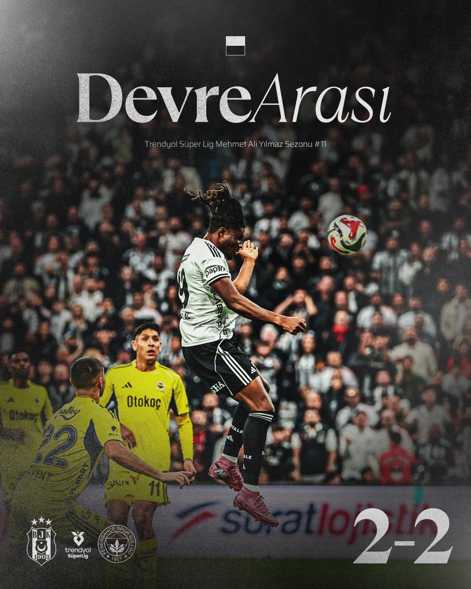 Besiktas's tweet photo. ⏸ İlk yarı bitti.

Beşiktaş 2-2 Fenerbahçe https://t.co/NXovVVpseF