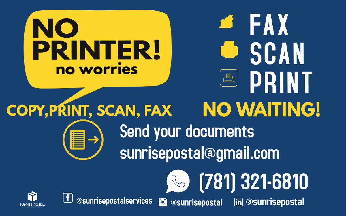 SunrisePostal's tweet image. 🖨️📄 Need printing, copying, or scanning services? We&apos;ve got you covered! Our state-of-the-art equipment ensures high-quality results every time. documents to photos, we handle it all with precision and efficiency. Visit us today for all your printing needs! #PrintCopyScan📇📸