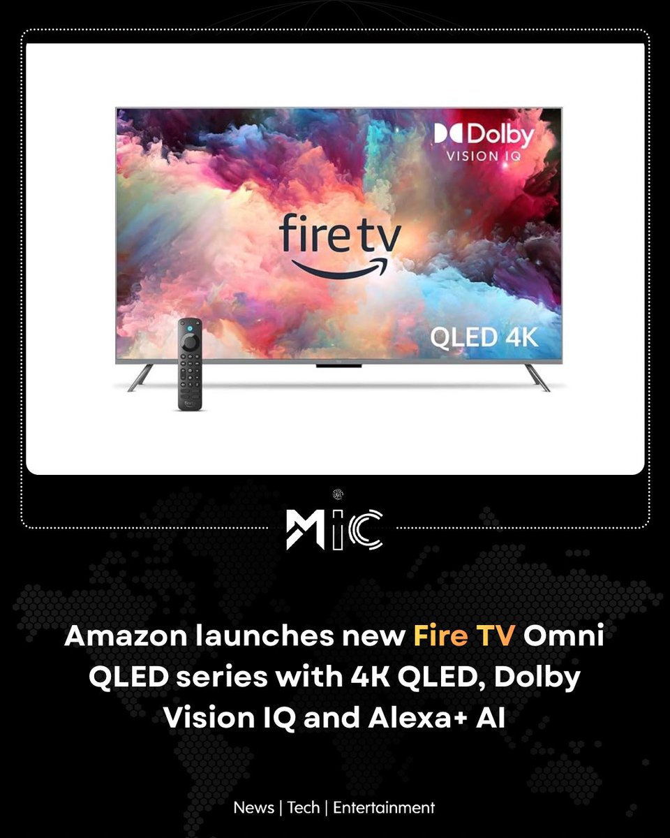 mictechofficiaI's tweet image. The new Fire TV Omni QLED offers 60% brighter QLED panels, Dolby Vision IQ, HDR10+ Adaptive, Omnisense sensors, and Alexa+ for smart-home control and ambient display.

#mictech #micnews #AmazonDevices #FireTVOmniQLED #SmartTVInnovation