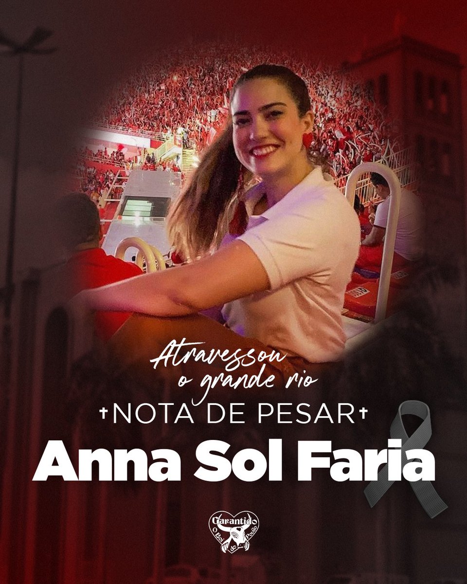 garantido's tweet image. O Boi-Bumbá Garantido manifesta seu profundo pesar pelo falecimento de Anna Sol Faria, torcedora do Boi Garantido, irmã do nosso amo do boi, João Paulo Faria, sobrinha do saudoso Paulinho Faria, eterno apresentador, e filha de Zezinho Faria.