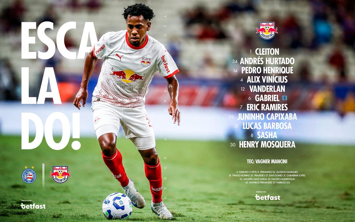 RedBullBraga's tweet image. Time definido! ⚔️

Assim, Vagner Mancini escalou o Braga em sua primeira partida. 😤

#RedBullBragantino #ForçaInterior