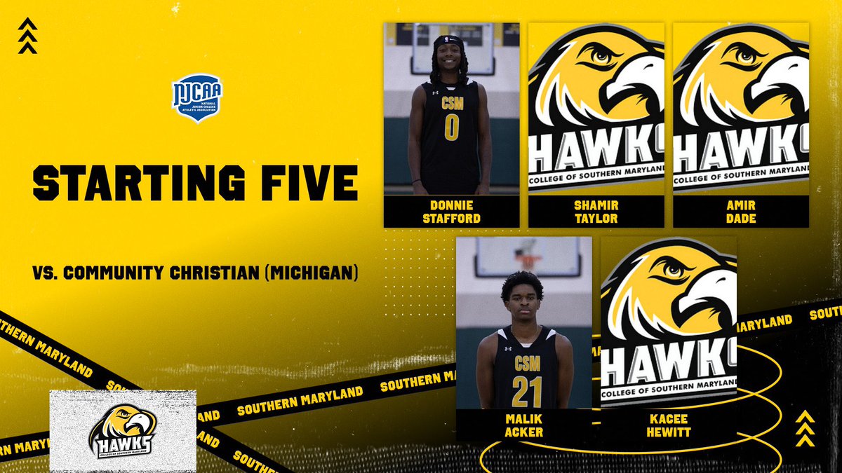 CSMHawksATH's tweet image. 🏀 Men’s Starting Lineup (Prince George’s Tournament) 🏀

Got our sights set on 2-0 to begin the year 👀 

#CSMHawks 🦅