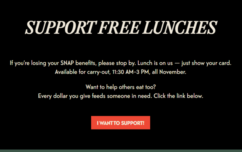 <a href="/DanButtersChi/">Dan Butters</a> <a href="/mannysdeli/">Manny's Deli</a> The Wooden Paddle, locations in LaGrange and Lemont are offering free lunches to SNAP recipients.  Chicagoland takes care of our neighbors!! 

woodenpaddle.com