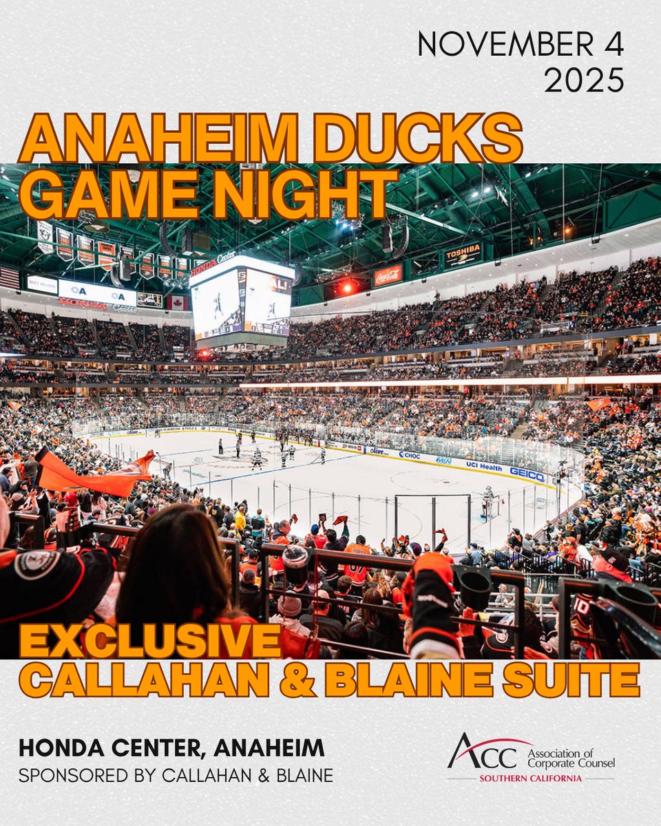 Exclusive Callahan &amp; Blaine Suite: Anaheim Ducks Game Night

Enjoy an unforgettable evening of learning, networking, and NHL excitement from the exclusive Callahan Suite at the Honda Center.

RSVP: acc.com/education-even…