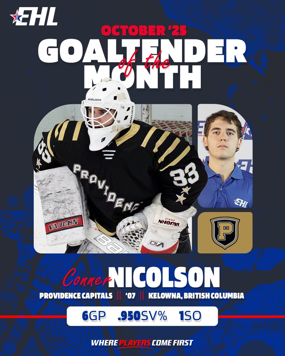 EHL_Hockey's tweet photo. The Eastern Hockey League (EHL) is proud to honor the top performers for October 2025.

🔗: https://t.co/wecx5aD8Vx

#WherePlayersComeFirst | #DevelopPromoteAdvance https://t.co/fWU1gnumJU