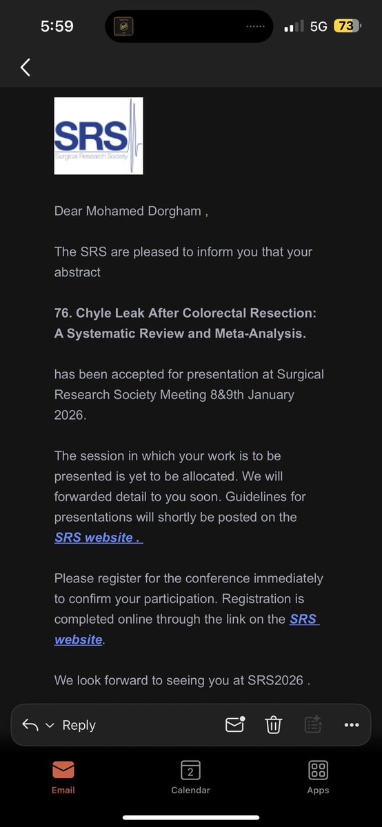 Three of our systematic reviews and meta-analyses have been accepted for presentation at the Surgical Research Society Conference at the Royal College of Surgeons of England.
<a href="/SocSARS/">SRS</a>