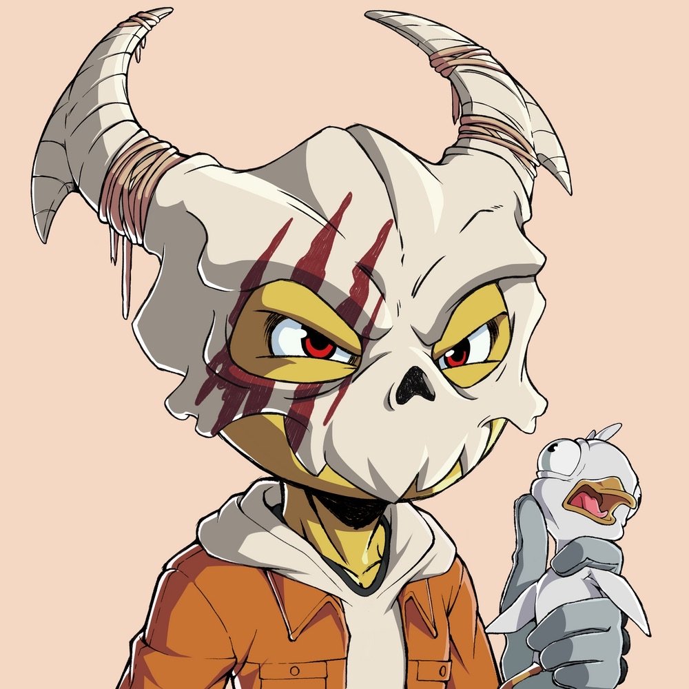 thechosendux's tweet image. 🚨The DUX just made history - first to drop a masked-up PERP 😤🦆

This 🔥 piece comes straight from the legendary @Warrr9A  one of Cardano’s most beloved artists.

That skull mask. Those horns. And yeah… he’s holding a DUX.

Dark attitude, perfect detail, and a wink of humor -…