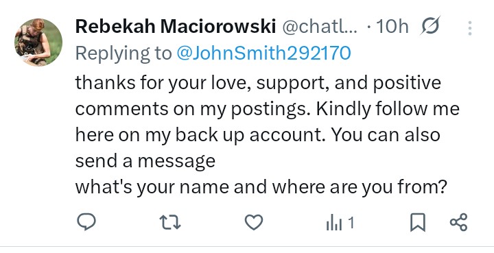 🚨 Scammer Alert

👹👹👹👹👹👹👹👹👹👹👹👹👹👹
🛑 Scammer: chatlive__
🛑 ID: x.com/intent/user?us…

Is impersonating a legitimate volunteer.
✅ Legitimate user: Rebekah Maciorowski 
✅ Legitimate account: <a href="/bekamaciorowski/">Rebekah Maciorowski</a>

Report the scammer and block
#NAFOArticle5