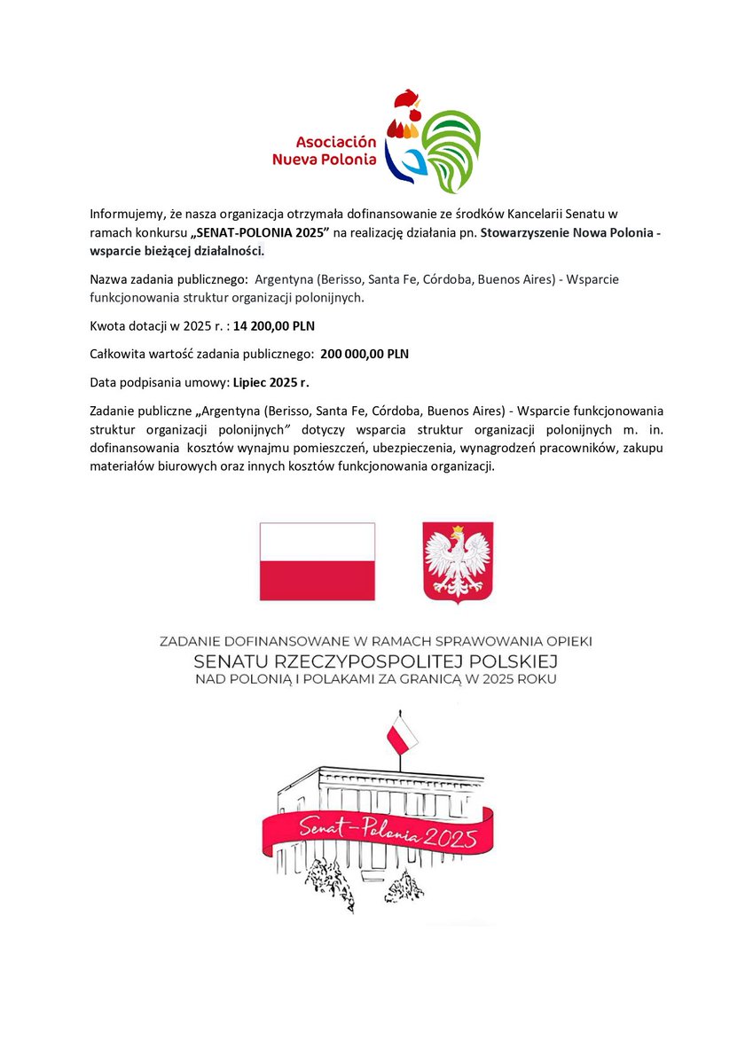 NowaPolonia's tweet photo. 🤩 ¡Recibimos un Subsidio del Gobierno Polaco del @PolskiSenat y @WspolnotaPolska! ✨️
#Córdoba #Argentina #Polska #Polonia
@PLenArgentina @RRIIMuniCba  @prezydentpl @PremierRP @MartinLlaryora @Passeriniok @JavierPretto @Infocolectivid1 @Polska https://t.co/dl8acN9RMW