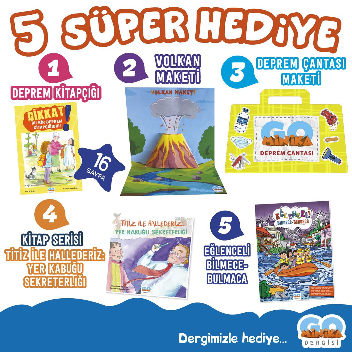 Kasım Sayımız Bayilerde! 📢
Doğal Afetleri Öğreniyoruz Birlikte! 🌪️💦💨☃️
Doğal afetler nedir, onlardan nasıl korunabiliriz merak ediyor musun? Süper olur diyorsan yeni sayımızı sakın kaçırma. 💥🌪️🔥❄️
Hem dergimizle birlikte verdiğimiz 5 harika hediye de seni bekliyor. 🍂🌞💦🌊