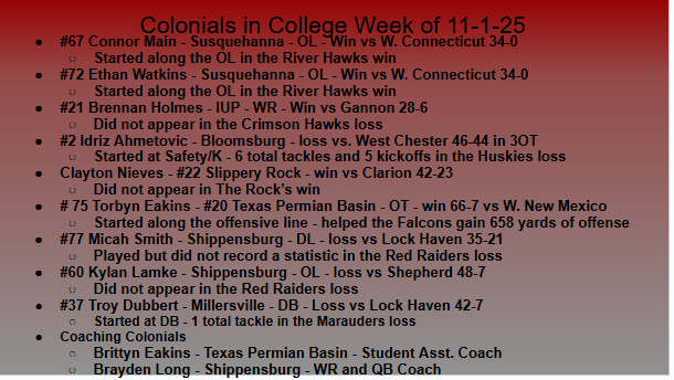 Another busy week for our former Colonials in College! <a href="/NewOx_Athletics/">New Oxford Athletics</a> <a href="/wearetheox/">Colonials Football</a>