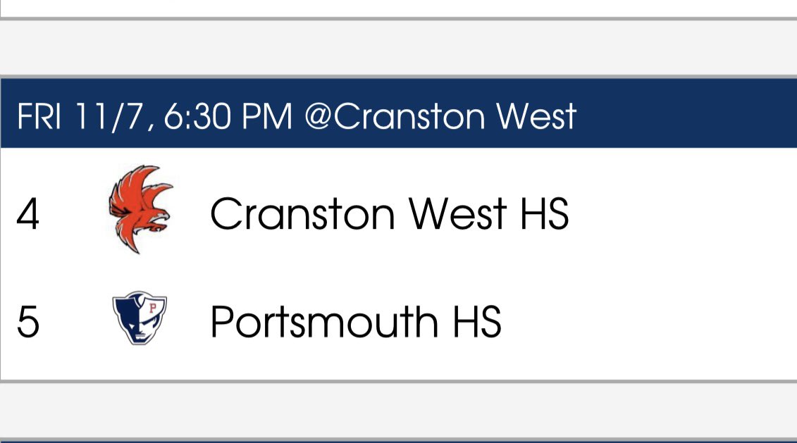 Playoff Game is Set. Friday night at Home vs Portsmouth.   Guys worked hard and earned this, work is not done yet!!!  Bring the Energy Friday Night!!!  <a href="/CHSWprincipal/">John Fontaine</a> <a href="/cranston_school/">Cranston School</a>