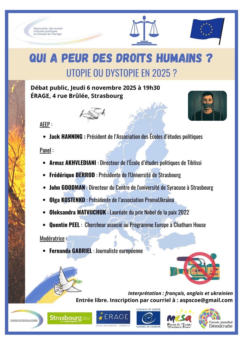 NetworkForDemoc's tweet photo. Que pensez-vous du respect des droits humains en 2025 ? 

Si cela vous intéresse, venez assister au débat public organisé par l'AEEP le jeudi 6 novembre 2025 à 19h30, à l'ERAGE (4 rue Brûlée, Strasbourg) https://t.co/PcceIGyf3d