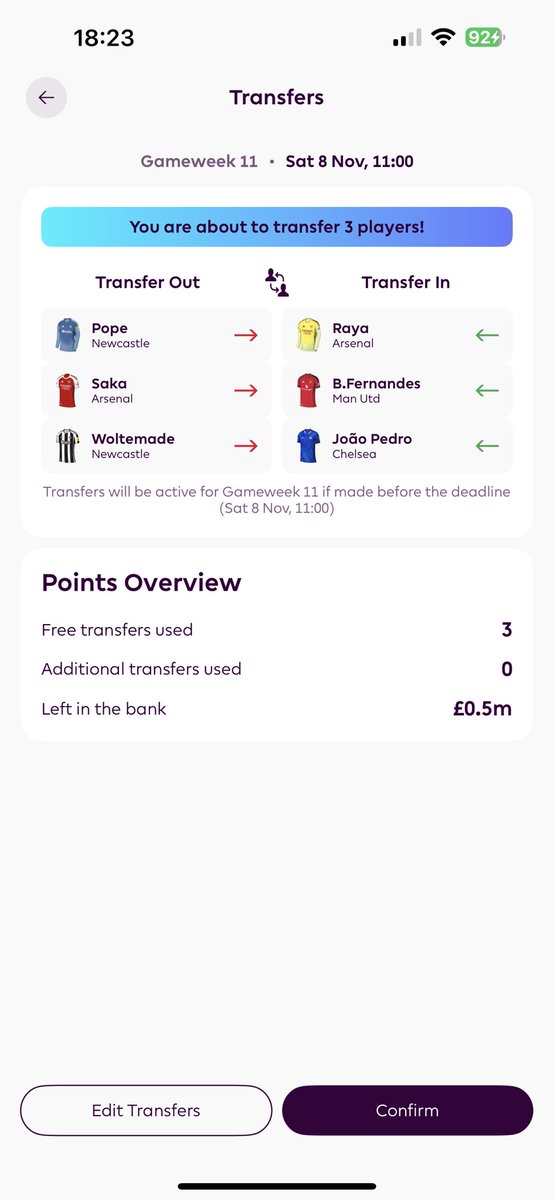 Initial transfer thought for this week is that I’m done with Newcastle and want triple Arsenal defence. I just sold JP for Mateta last week but might just get him back again. 

Too Kneejerk? 🤔
