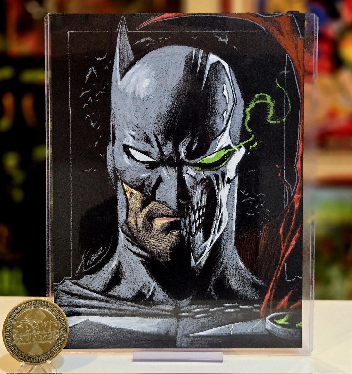 TheSpawnHunter's tweet image. Batman/Spawn sketch by the one and only @kibar_art Beautiful piece that had found a new home in the SpawnHunter Collection! #Spawn #SpawnHunter #SpawnHunterCollection #Batman #Kibar #France #NYC #ToddMcFarlane