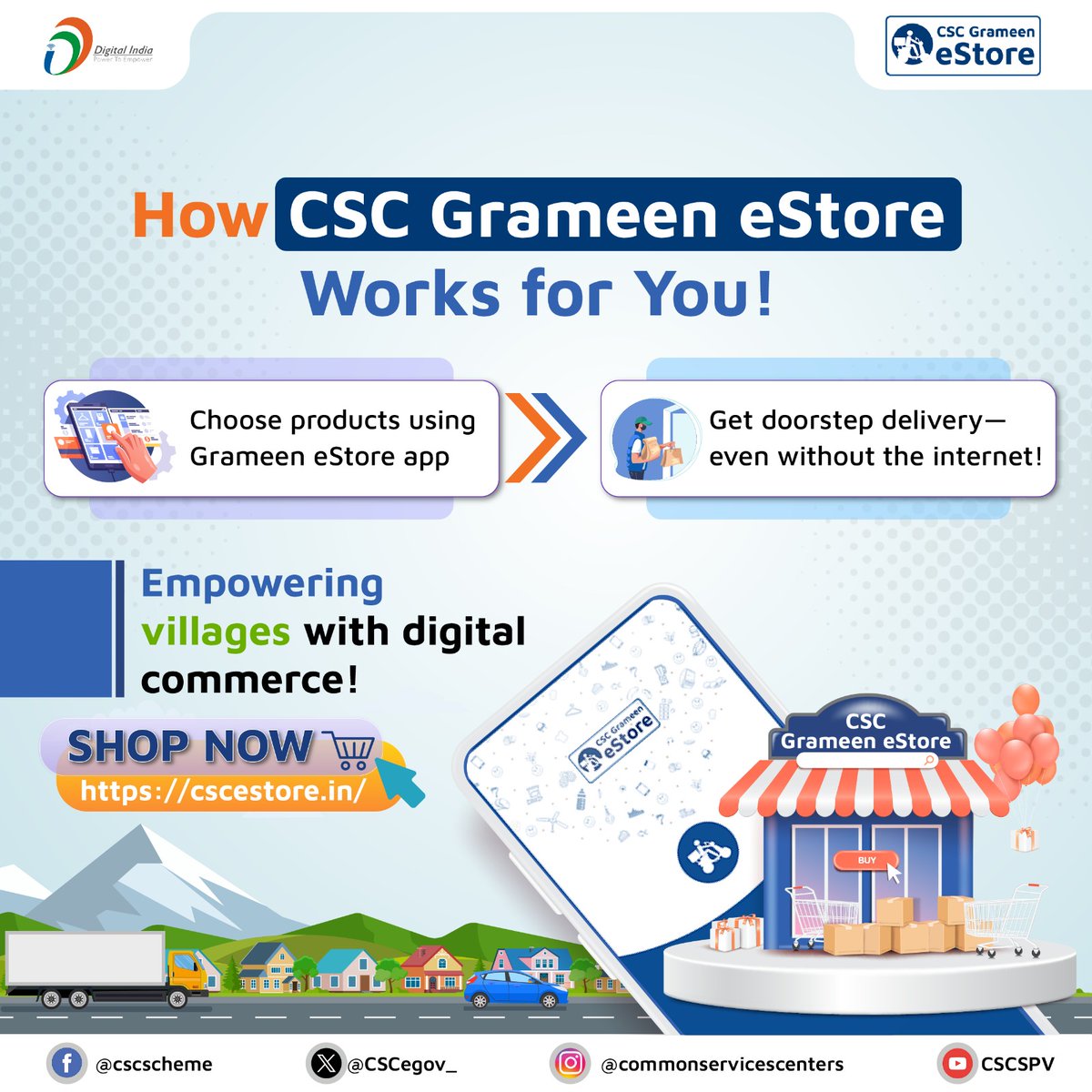 CSCegov_'s tweet image. How CSC Grameen eStore Works for You!

👉Choose products using the Grameen eStore app.
👉Get doorstep delivery- even without the internet!

Empowering villages with digital commerce!

SHOP NOW: cscestore.in

#CSC #CSCGrameenEStore #DigitalIndia #DigitalTransformation…