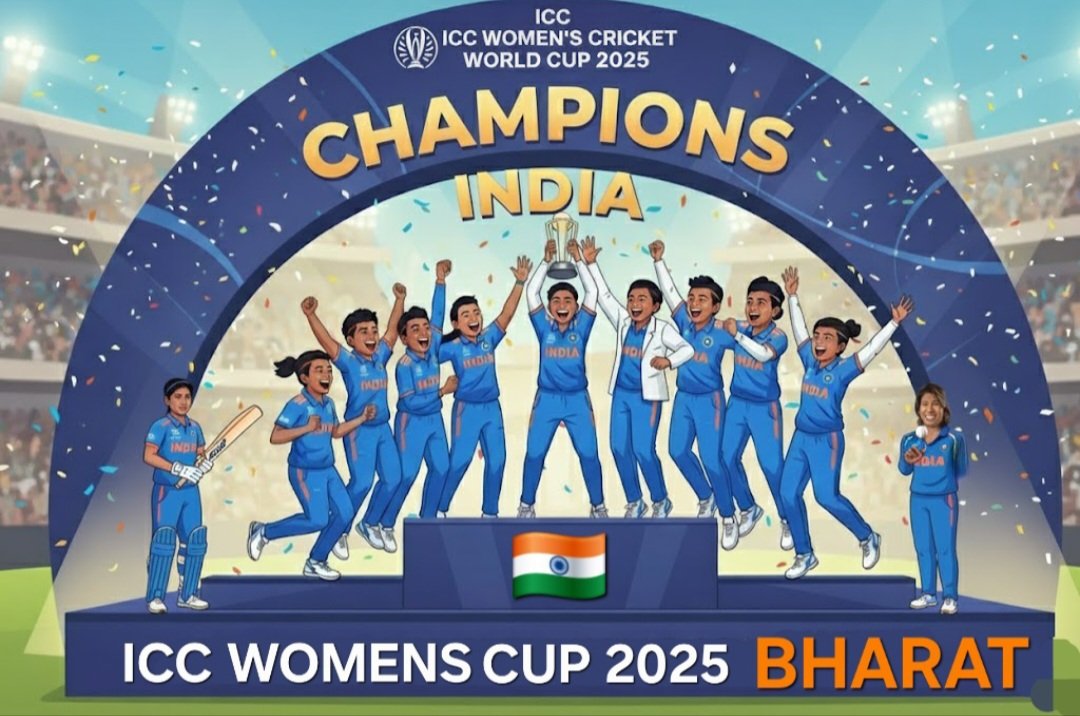 HardikMish97870's tweet photo. HISTORY CREATED IN BHARAT! 🇮🇳💥
Team India are the ICC Women’s World Cup 2025 Champions! 🏆
An unforgettable campaign filled with passion, dominance & belief — the Women in Blue have conquered the world! 🌏💙
#INDvsWORLD #WWC2025 #TeamIndia #Champions #Cricket #Bharat https://t.co/AF8RsKLfHt