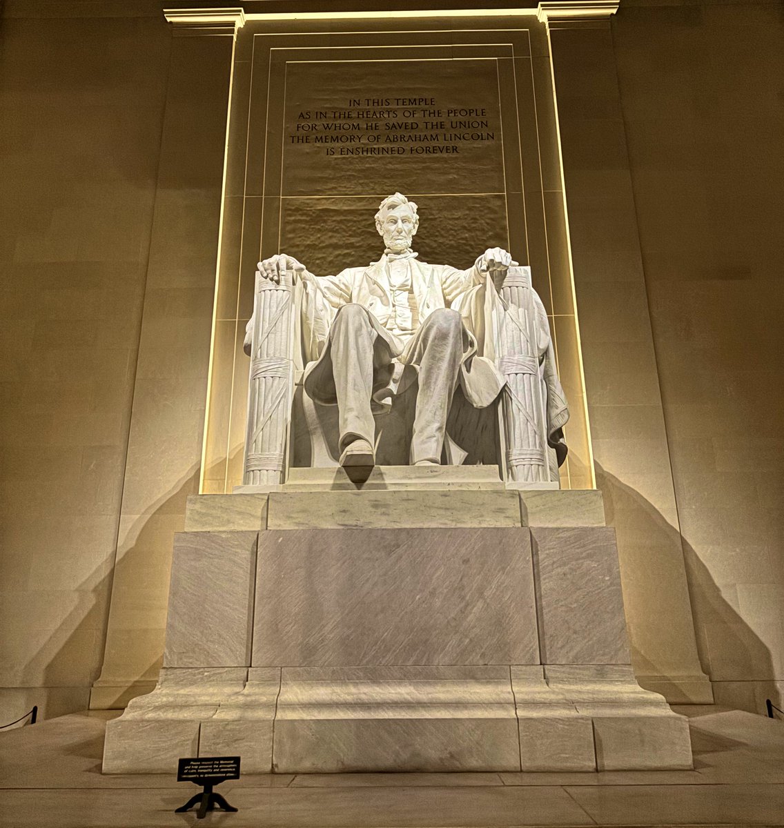Four more from Washington DC at night during a government shutdown two weeks ago.

MLK, FDR &amp; doggo, TJ in black, and Abe in white resting hands on fasces.
