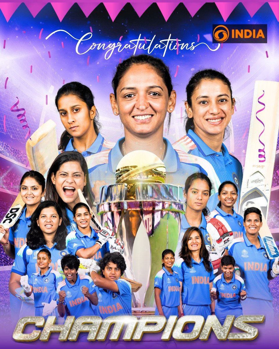 VV4BJP's tweet photo. The Queens of Cricket reign supreme! 👑🏏
India lifts the Women’s World Cup — unstoppable and unforgettable!
#WomenInBlue #WorldChampions #INDWins https://t.co/dYwctldACM