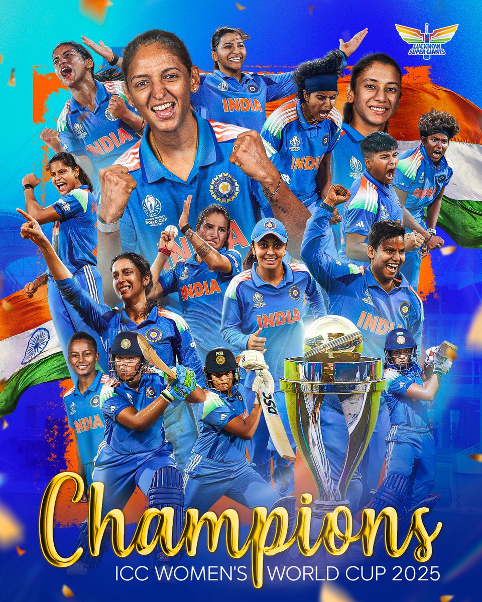 LucknowIPL's tweet image. We are the CHAMPIONS OF THE WORLD🏆
Women in Blue script H.I.S.T.O.R.Y 💙👑