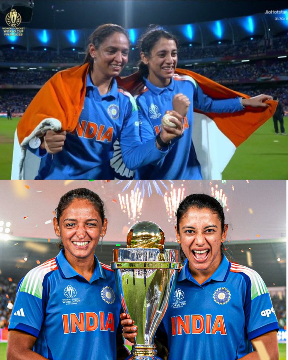 LoyalSachinFan's tweet photo. Smriti Mandhana and Harmanpreet Kaur with the Indian flag. They both deserved it so much ❤️ https://t.co/H7mb1TZHA6