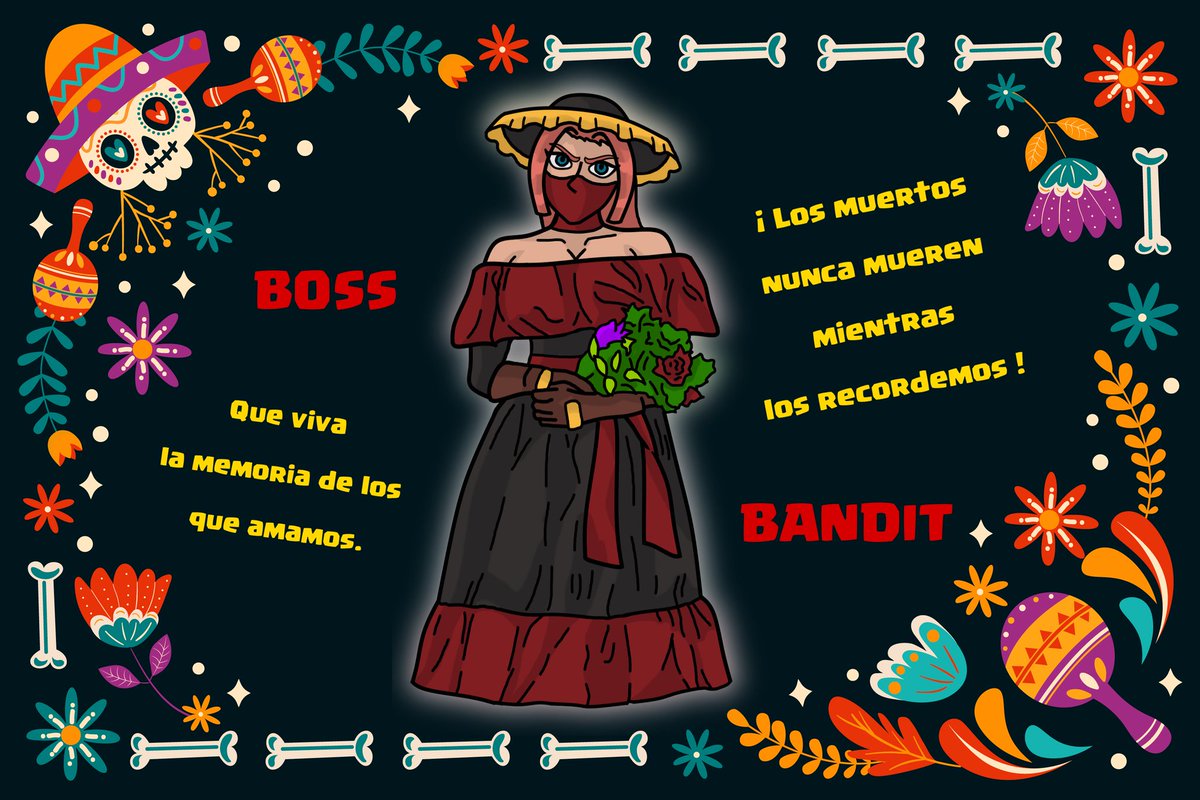 Joseantoni36367's tweet image. Hoy 2 de noviembre es día de muertos y nuestra waifu la bandida líder se vistió para la ocasión y este dibujo es de mi amigo Eugen dark prince y ella tiene algo que decirnos por este hermoso día de muertos.
#BossBandit
#ClashRoyale 
#royaleapi 
#DiaDeMuertos 
@DarkPrinceCRxo_