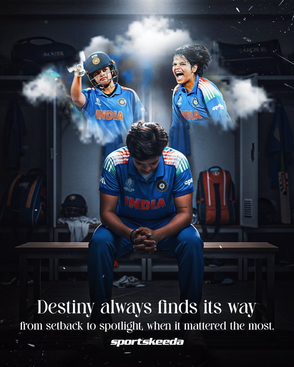 Sportskeeda's tweet photo. From heartbreak to heroics! 💫

Dropped from all formats… returned silently, worked tirelessly, and when destiny called — she answered loud and proud! 🙇

Shafali Verma, the comeback we’ll never forget. 💙🇮🇳

#INDvSA #CWC25 #SKC #Cricket #Sportskeeda https://t.co/MssZNyJJiN