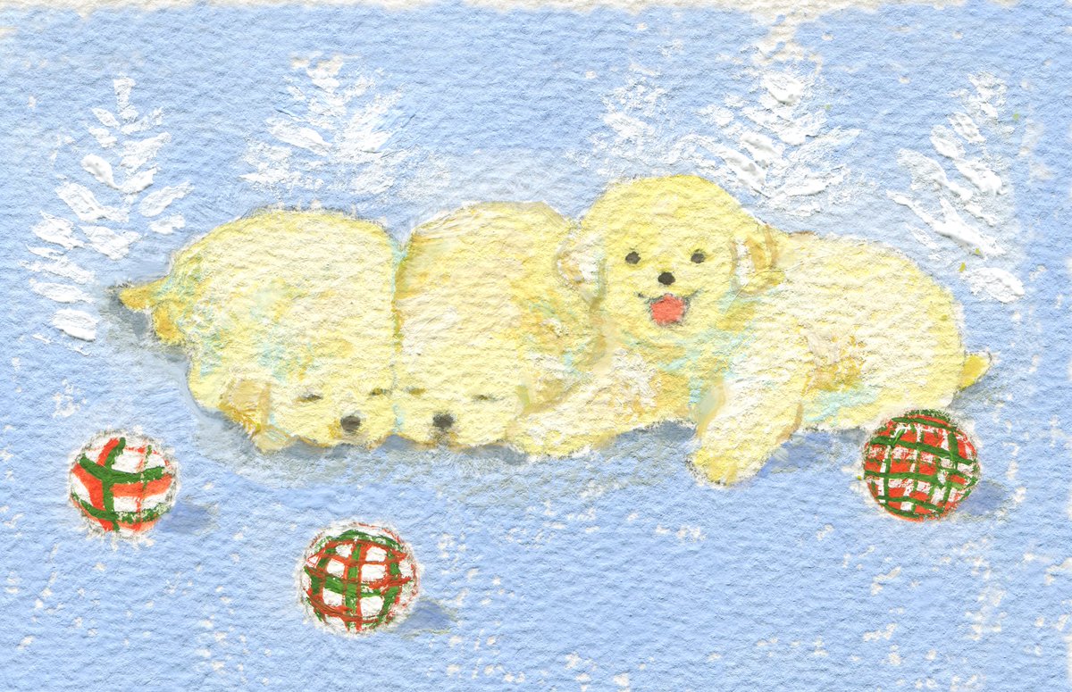 em913em's tweet image. 겨울의 골든리트리버 엽서 도안