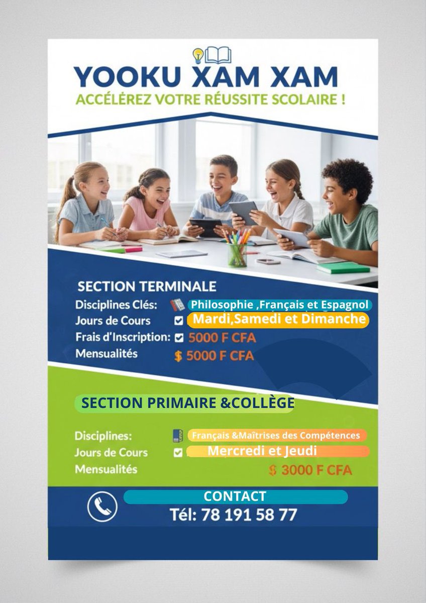 KamaraAbo's tweet photo. 🎓 YOOKU XAM XAM – Accélérez votre réussite scolaire ! 🚀

Offrez à vos enfants ou à vous-même les meilleures conditions pour exceller à l’école.
Avec YOOKU XAM XAM, chaque apprenant bénéficie d’un suivi rigoureux, d’enseignants qualifiés et d’un environnement motivant.📘 https://t.co/vdpwOo4jAR