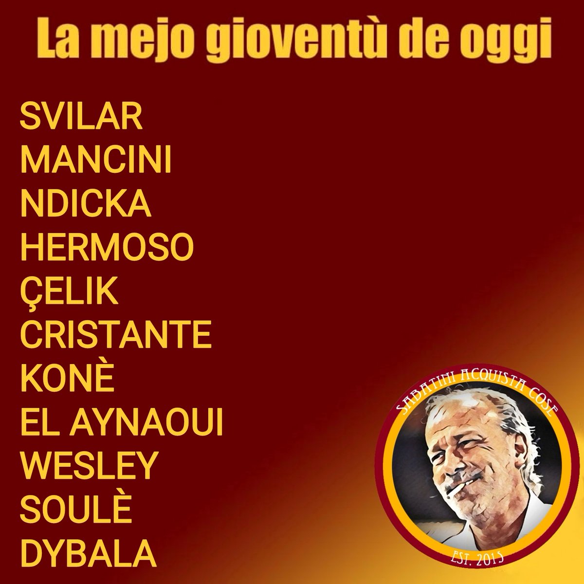 #MilanRoma
#FormazioneUfficiale
#ASRoma
#SerieA
#StadioMeazza
#DAZN
<a href="/OfficialASRoma/">AS Roma</a> 
#SabatiniAcquistaCose