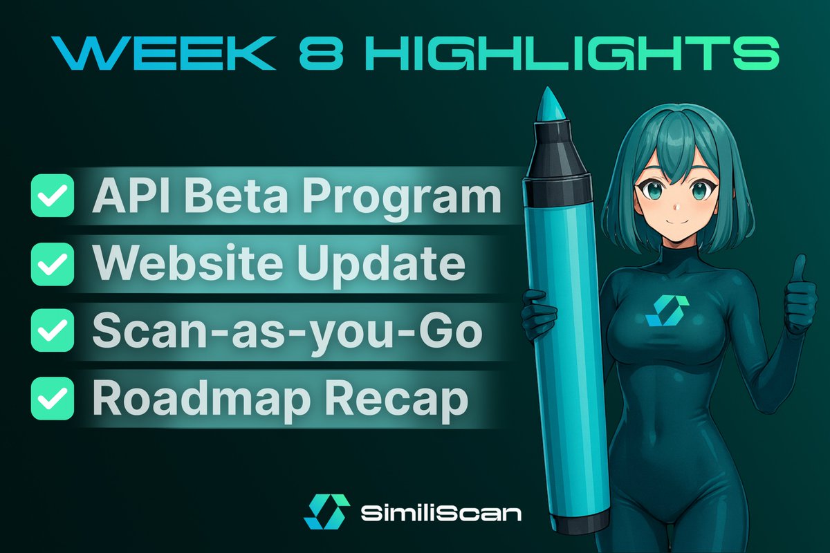 similiscan's tweet image. Week 8. Phase 1 complete.
Market rough. Builders build.
$SMS keeps fighting forward.