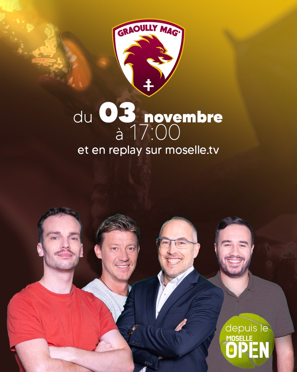 Au programme ce soir : 

⚽️Le FC Metz fait le break avec une 2e victoire consécutive en Ligue 1 ! #FCNFCM 

La passe de trois face à l'OCG Nice avant une nouvelle trêve ? #FCMOGCN 

Retrouvez <a href="/_EmericG/">Rico</a> et ses chroniqueurs depuis le <a href="/MoselleOpen/">Moselle Open</a>, à 17h00 sur <a href="/moselle_tv/">Moselle TV</a>