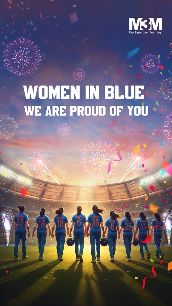 M3M India congratulates the Women in Blue on their historic World Cup triumph! 🏆💙
A victory that reflects passion, perseverance, and the power to inspire a nation. 🇮🇳

#M3MIndia #WomenInBlue #WorldChampions #ProudMoment