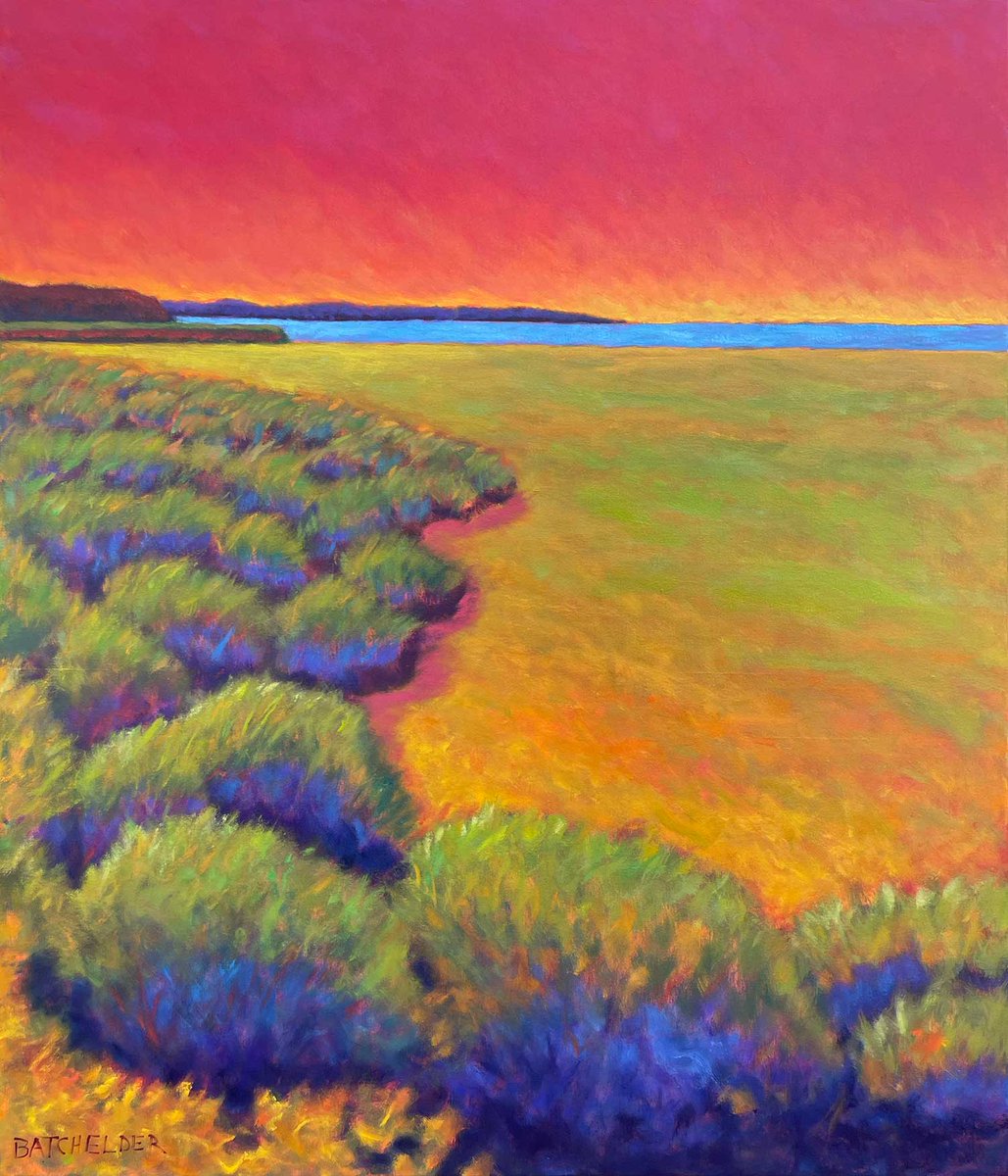 peterbatchelder's tweet image. Complete commissioned piece, currently out for approval with buyer. The piece is based on the view from their summer place, looking out over the marshy meadows of Edgartwon, on the south side of the island, to the sea beyond. &quot;View to South Beach&quot; 42 x 36 o/c
.
#marthasvineyard…