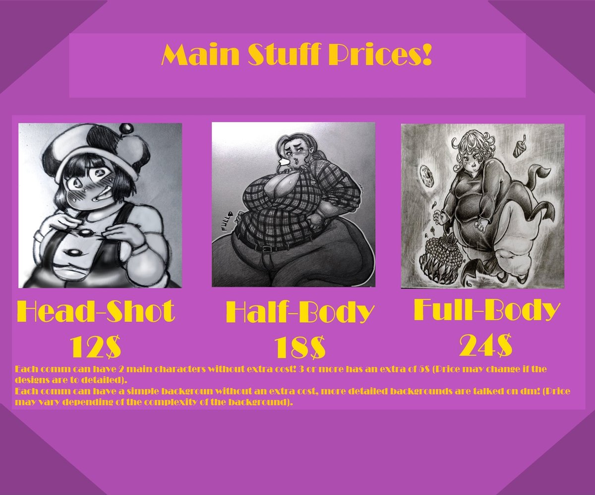 Ms_Habidash's tweet photo. Comm Sheet Update

Same Prices (Pmuch) just a bit prettier and with a few addons!

I broke my tooth last week so i have some deals and offers open atm! anyone who gets a sketch gets a 2x1 + another deals on dm!

Deals open till i comment thats closed ! https://t.co/EuqyjCtCtj