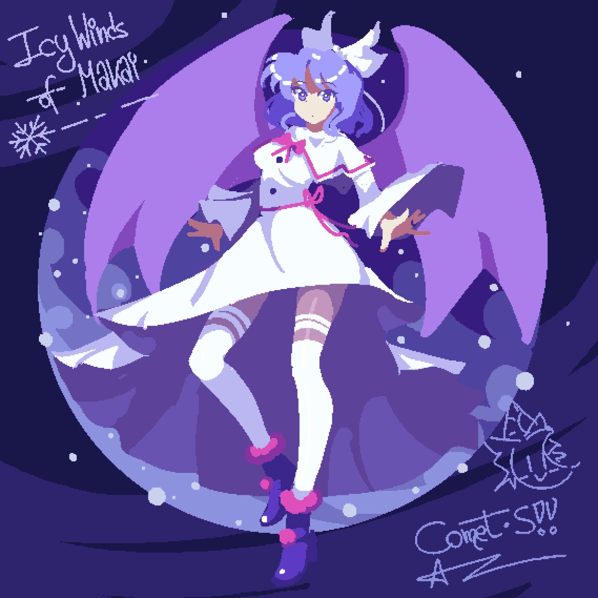 CometSummoner98's tweet photo. ❄️Mai❄️but i drew her like so!!! anyway, I love how PC98 charas just transform all the time, grow devil wings, change their whole outfit and power up! it feels so cool how Mai changes from angel to devil wings! https://t.co/WfQs2kgAFI