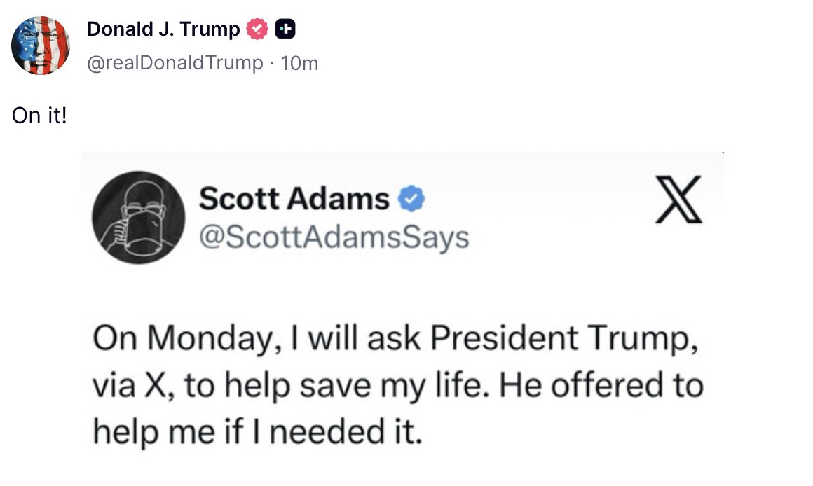 🚨UPDATE: President Trump responds to Scott Adams!